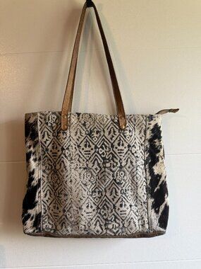 Myra Bag Upcycled Canvas & Hairon Cowhide Tote Bag S-1136